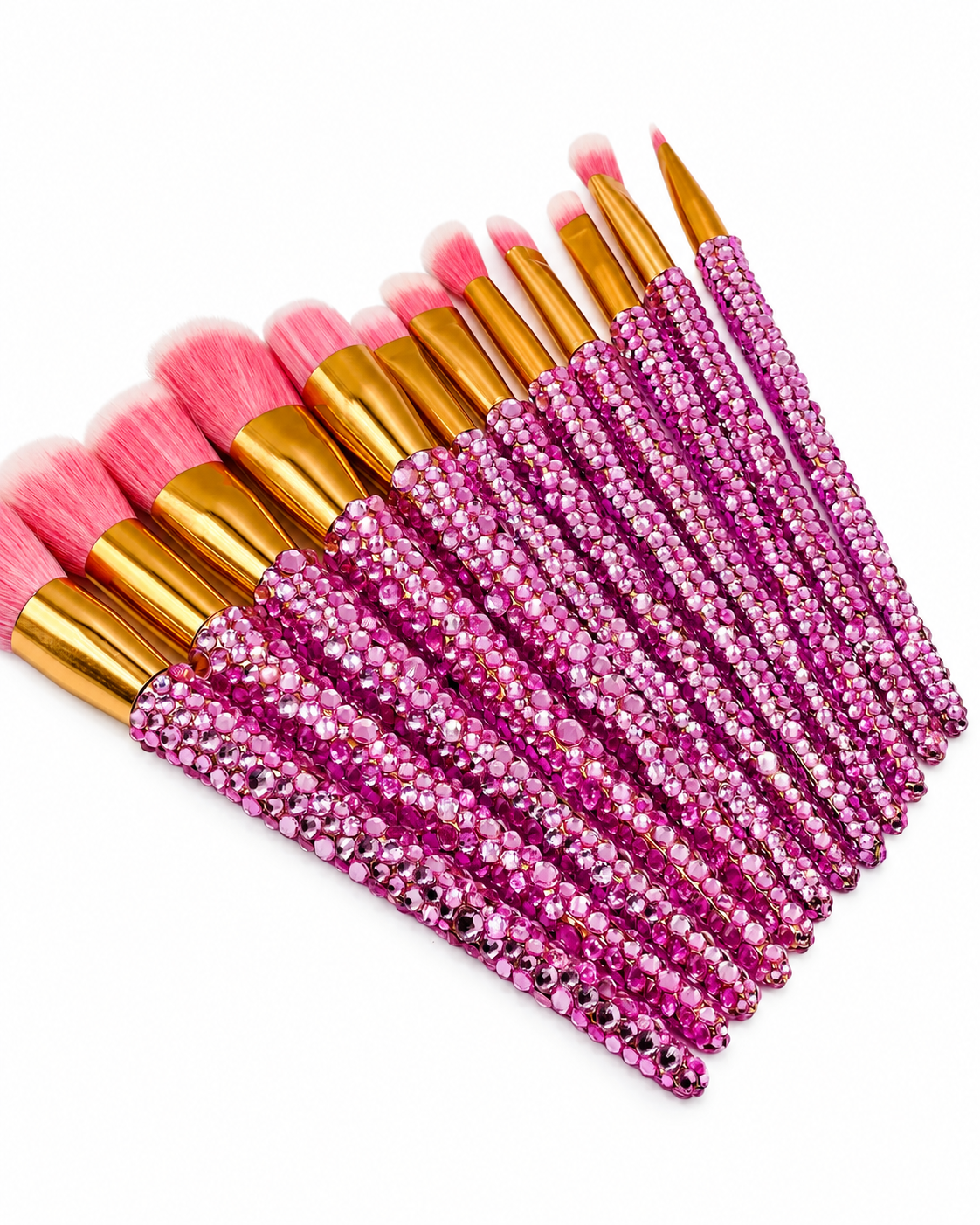 Pink Bling Makeup Brush Set - 12 Pieces on a white background
