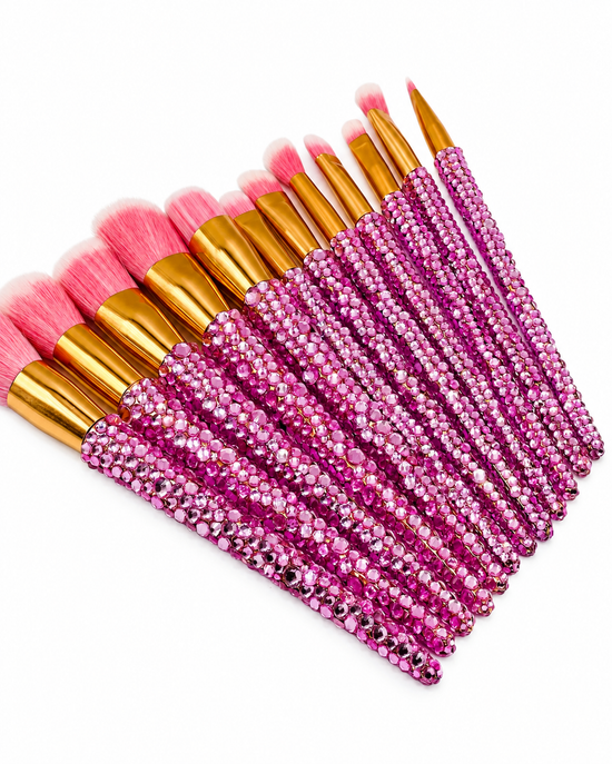 Pink Bling Makeup Brush Set - 12 Pieces on a white background